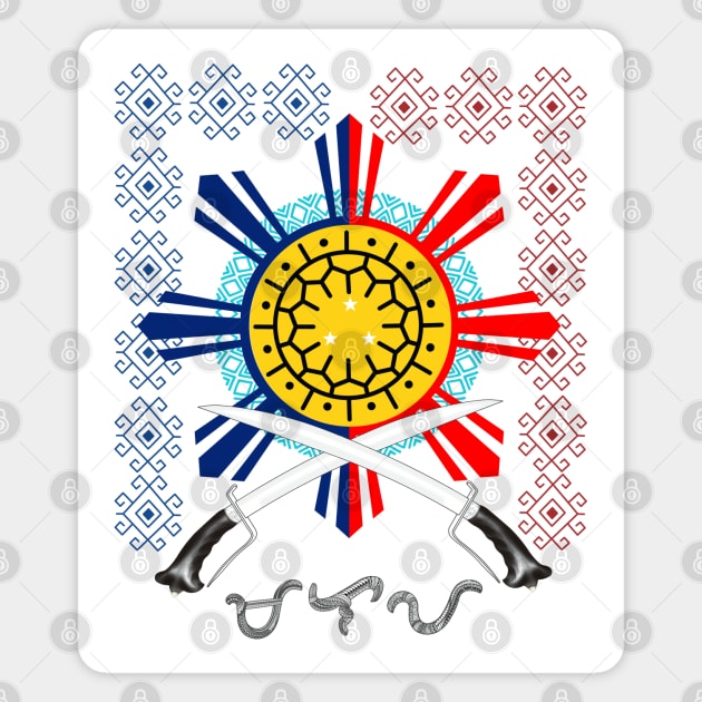 Philippine Sun / Philippine Swords (Ginunting) / Baybayin word Malaya (Freely) Magnet by Pirma Pinas